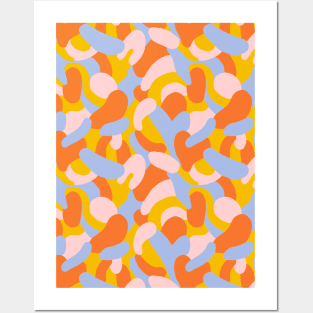 Colorful abstract swirls pattern in orange, yellow, pink and blue Posters and Art